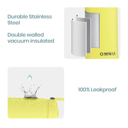 OMNIA NUTRIENTS Vacuum Insulated Stainless Steel Water Bottle, 2 Lids (Straw & Spout) Leakproof, BPA-Free, Reusable Flask Ideal for Travel and Outdoors (Mellow Yellow - 1000 ml) — view 3