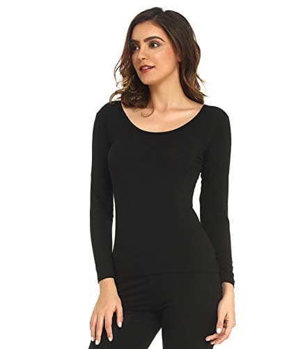 Mcilia Women's Ultrathin Modal Round Neck Long Sleeve Thermal Top/Shirt Black Small (UK Size 6 8 10) — view 3