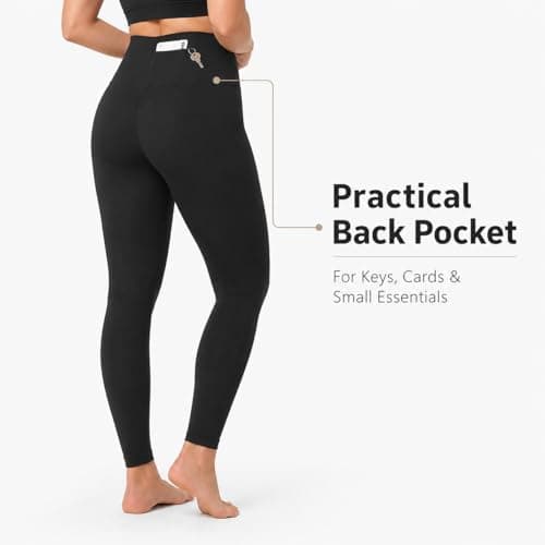Women’s Cotton Rich High Waisted Leggings with Pockets, Full Length Ladies Stretch Leggings, Soft Comfortable Gym Yoga Lounge Wear Skinny Trousers for Everyday Casual Wear Black — view 6