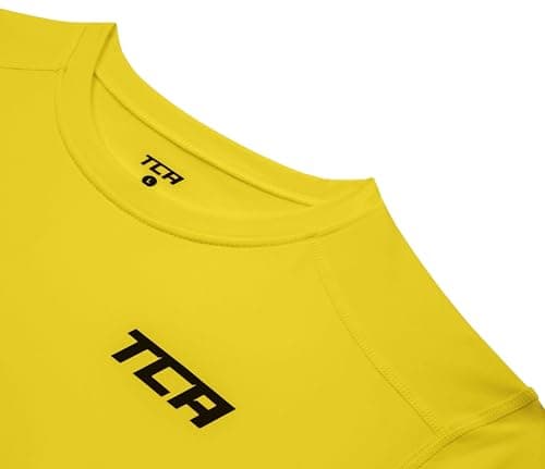 TCA Mens Pro Performance Compression Shirt Long Sleeve Top Compression Tops for Men Base Layers Men - Sonic Yellow, M — view 3