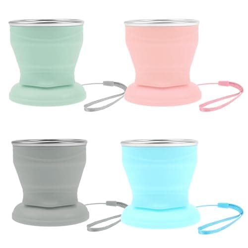 Foppla 4-Pack Collapsible Silicone Travel Cup, Foldable Reusable Mug with Lid, Portable for Camping, Picnic, Hiking, BPA Free & Dishwasher Safe(180ml*4)
