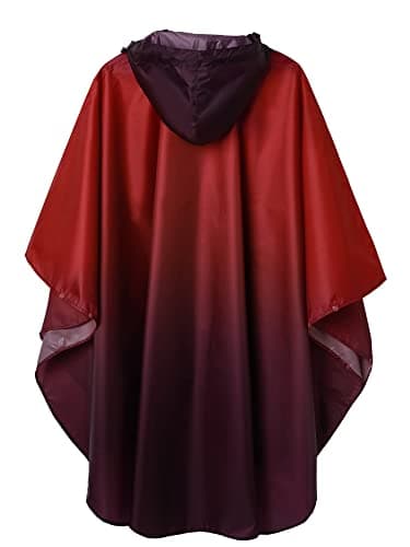 SaphiRose Rain Poncho Jacket Coat Hooded for Adults with Pockets, Burgundy Gradient, One size — view 2