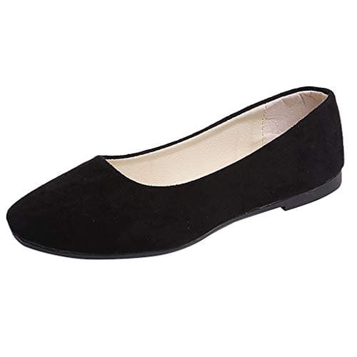 Women's Wide Width Flat Shoes Slip On Loafers Ladies Round Toe Low Top Suede Ballet Shoes Office Classic Dress Flats Lightweight Comfortable Travel Loafers Black