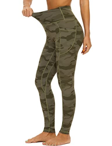 AMYTIS Gym Leggings for Women UK Workout Sports Yoga Pants with Pockets,Camo Army Green,L — view 2