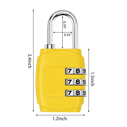 4 Pack Luggage Locks 3 Digit Combination Padlock Codes with Alloy Body for Suitcase Travel Bag Gym Shed Bike Locks - Black, Silver, Yellow, Purple — view 2