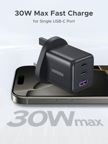 UGREEN USB C Charger Plug, 30W 3-Port USB Fast Charger Power Adapter, Grey — view 2