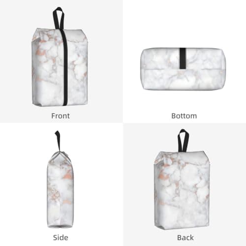 White Marble Rose Gold Print Waterproof Shoe Bag Travel Bag with Carry Strap Storage Bag Versatile Cosmetic Bag-2pcs — view 2