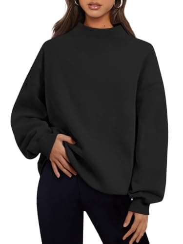 LILLUSORY Womens Oversized Sweatshirts UK Mock Neck Tops Black L