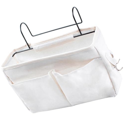 Hanging Storage Bag White Cotton Linen Dormitory Bedside Organizer