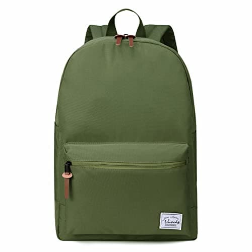 VASCHY School Backpack, Unisex Slim Lightweight Water-resistant Minimalist Backpack for Men Women College Schoolbag Travel Bookbag Green