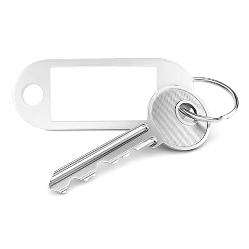D.RECT Key Tags 10 Pcs - Plastic Keyring Tags with Loops - Key Ring with Window for Luggage, Pet Name and Office Key Labels, White — view 3