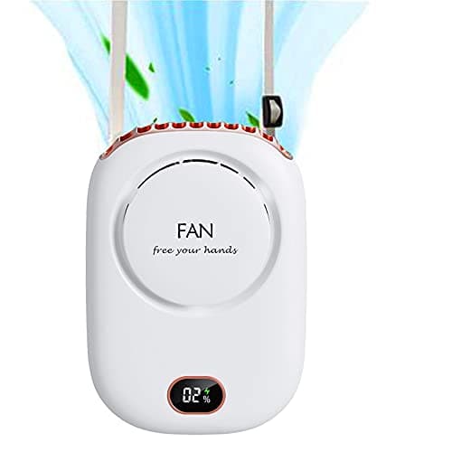 Mini Wearable Personal Fan Hanging Neck Fan Rechargeable Portable Summer Cooling Fan with Lanyard and Bracket Powerful 3 Speed 120 Degree Wide-angle Clip on Waist Outdoor Bladeless Small Fan (WHITE)