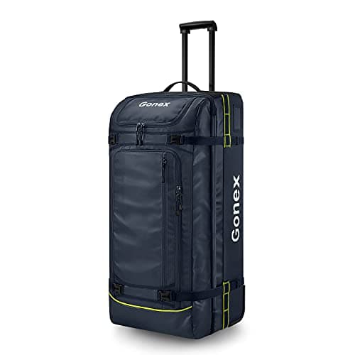 Gonex Wheeled Duffel Bag 100L Water-Repellent Rolling Luggage with Wheels Travel Holdall Bag for Men Women 33 inch, Navy Blue
