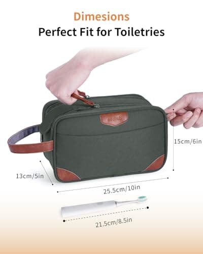 ECOHUB Toiletry Bag for Men, Water-Resistant Travel Wash Bag with Wet Pocket, Recycled Dopp Kit Shaving Bag Fit Full Size Toiletries, Wide-Open Dual Zipper Cosmetic Makeup Organizer, Green — view 5