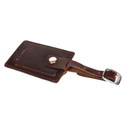 Sassora Genuine Leather Luggage Tag for Suitcases & Bags | Name ID Card Holder with Secure Buckle Strap & Privacy Flap | Travel Identifier for Men & Women (Dark Brown) — view 6