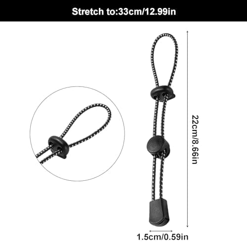 FUIPVGI 6 Pcs Bungee Cord, Backpack Elastic Rope Fixing Buckle, Trekking Pole Fastening Cord, Backpack Walking Stick Holder Trekking Hiking Pole Attachment Cord Rope, Hiking Stick Holder Rope (Black) — view 2