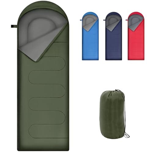 Warmiehomy Sleeping Bag for Adults, 3 Seasons Ultralight Rectangular Sleeping Bags with Snug Drawcord Hoood, Warm Camping Quilt with 2 Pull Tab Zipper for Hiking, Fishing, Backpacking(Army Green)