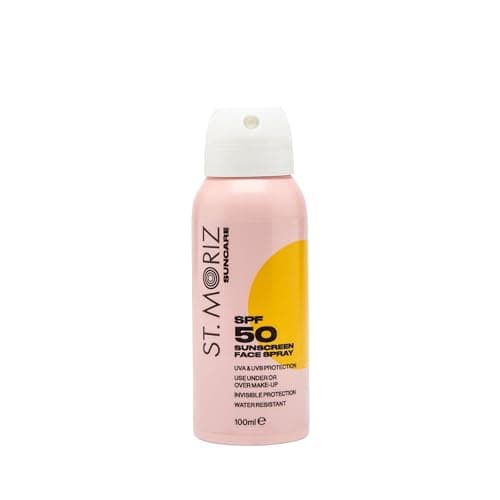 St Moriz Suncare SPF 50 Sunscreen Face Spray | UVA & UVB Invisible Protection SPF 50 Sun Protection Face Mist with Vitamin E | Wear Under or Over Makeup | Dermatologically Tested | Vegan | 100ml