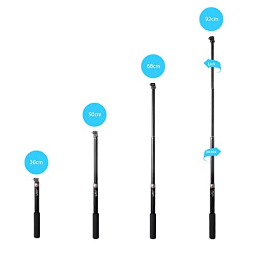 HSU 92cm/36.2" Extended Selfie Stick for GoPro Insta360 Osmo Action Cameras — view 3