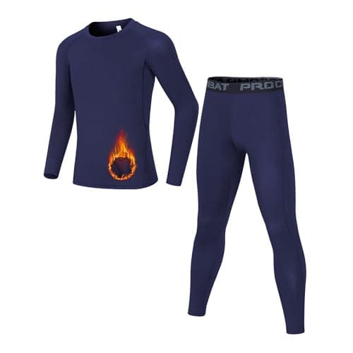 Dtone Kids Base Layer Set Boys Football Skins Athletic Thermal Long Sleeve Top and Leggings for Sport Ski Fleece Navy 10-11 Years