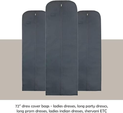 Wedcova Dress Bag | Hanging Garment Bags | Full Length Travel Covers | Wedding Long Clothes Storage Cover with Zipper for Women | 72 Inch (182cm) | Pack of 1 | Grey — view 4