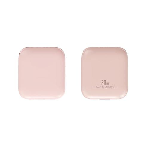 10000mAh 22.5W PD Fast-Charge Mirror Power Bank with Built-In Cables, Compact Portable Charger with Makeup Mirror for Mobile Phones & Devices with 8-Pin & Type-C Ports – Pale Pink — view 2
