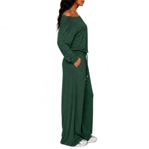 Womens Travel Outfits Green Two Piece with Wide Leg Trousers — view 4