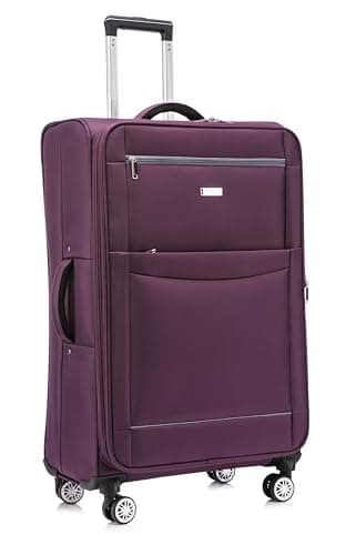 DK Luggage Ultra Lightweight Only 3.3kg Large 28 Inch Soft Shell Suitcase, 4 Wheel Spinner Checked Luggage 23kg–25kg Capacity, Expandable Travel Case (WLS Purple, Large)