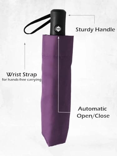 UK-UNIQUE Windproof Travel Umbrella - Compact, Light, Automatic, Strong and Portable - Wind Resistant, Small Folding Backpack Umbrella for Rain - Men and Women (Mulberry) — view 5