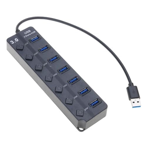 USB3.0 Adapter With 7 Expandable Port Individual Switches LED Indicators For Travel And Office Use USB Splitter Individual Switches USB Hub