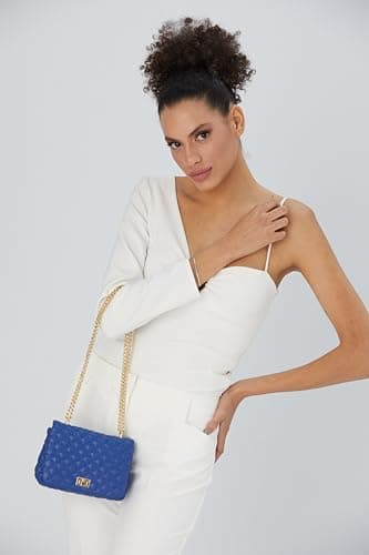 BELISSH Quilted Crossbody Bag for Women – Black Plant-Based Vegan Leather Handbag with Gold Chain Strap, Twist-Lock Closure, Shoulder & Crossbody Bag (Blue) — view 2