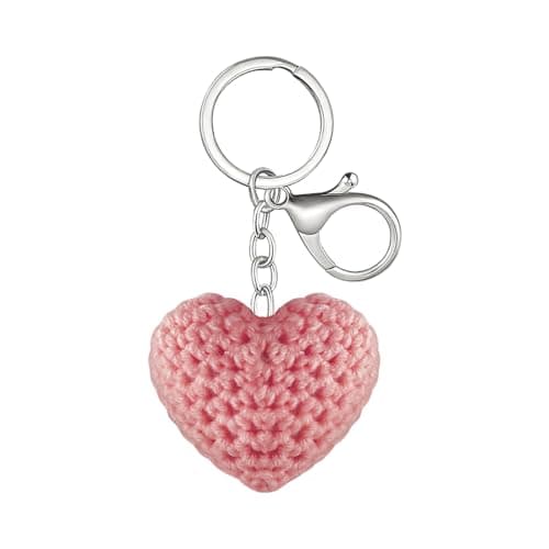 AMOR SPES Knitting Wool Colorful Heart Key Chain Handmade Family Friends Gifts Key Ring for Women Men (PINK)