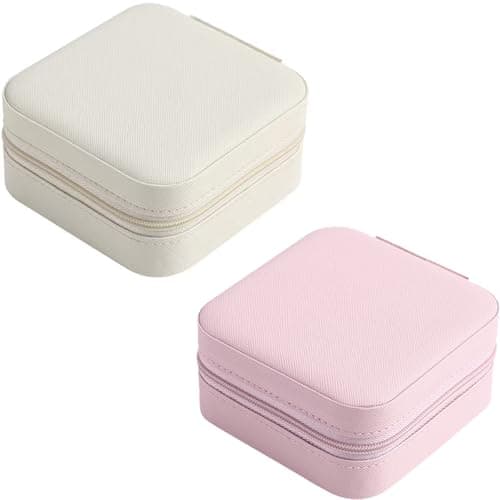 Hongbaite 2 Pack (White+Pink) Small Travel Jewellery Box Mini Jewelry Case Faux Leather for Women Girls — view 2