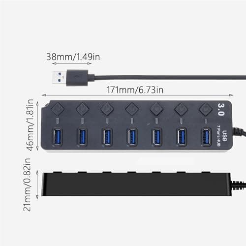 USB3.0 Adapter with 7 Expandable Port Individual Switches, LED Indicators for Travel and Use USB Splitter Individual Switches USB Splitter — view 4