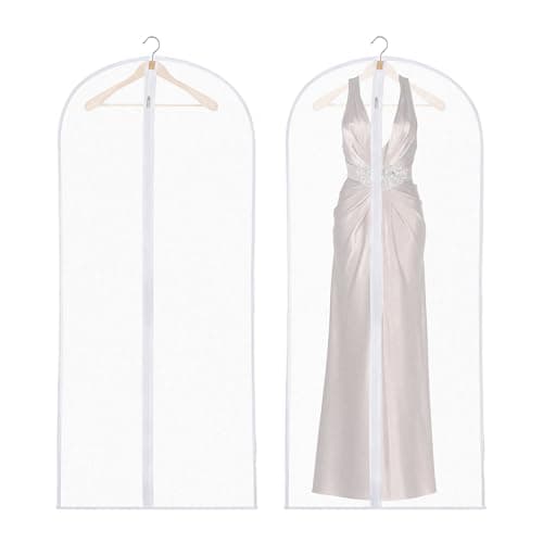 2 Pack Dress Bags Covers Long, 55in PEVA Garment Bags Suit Bags, White Edge
