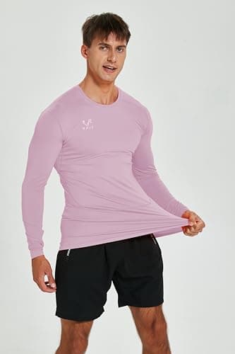 vf VFIT Compression T-shirt Men Long Sleeve Thermal Sports Fitness Running Breathable Quick Drying GYM Stretch Fabric Tight Training Football Basketball (PINK,L) — view 3