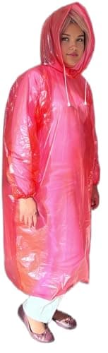 Start and Drive Ltd, Poncho Rain Coat Long Sleeve Waterproof Plastic Adult Size Disposable Ponchos with Hoods Emergency Raincoats (UK, Alpha, One Size, Regular, Regular, 1pcs Red) — view 2