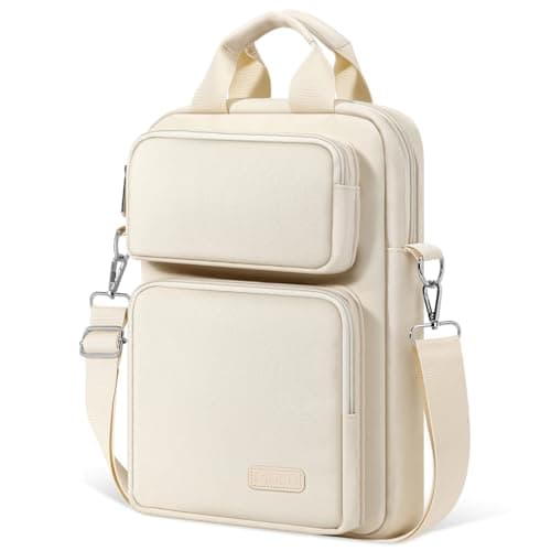 MoKo 10-13 inch Tablet Sleeve Bag for iPad Pro/Air M4 13inch, Pro 12.9/11", 10.9" iPad 10th/Air 5/4th, Galaxy Tab S8+/S9+ 12.4, Carrying Case with Multi-Pockets & Removable Shoulder Strap, Light khaki