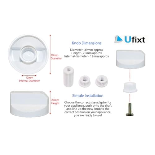 Ufixt Universal Cooker Control Knobs | 6 Pack White Oven Dial Kit | Includes 18 Adapters for All Shaft Sizes | Compatible with Most Brands — view 2