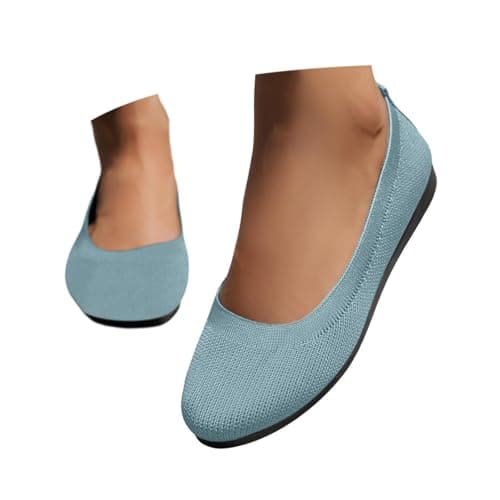 Slip On Ballet Flats for Women Knit Breathable Mesh Dolly Shoes Summer Casual Comfy Pumps for Lounge Outdoor Work,Sky Blue,6 — view 2