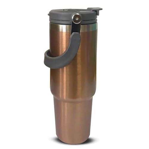 Sanda Rose Gold Travel Mug with Handle 30oz 900ml Double Wall Stainless Steel Insulated Water Bottles Tumbler with Straw 2-in-1 Leakproof Lid for Cold and Hot Drinks Portable Travel Coffee Mug