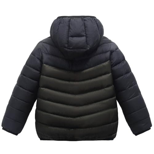 duxyoz Boys Puffer Winter Coat Kids Lightweight Hooded Padded Winter Coats Color Block Thick Warm Snow Outwear Windproof Outdoor Softshell Down Jacket with Pockets Army Green 14-15 Years — view 2