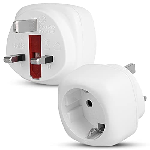 EU to UK Plug Adapter | Type C Europlug | 2 Pin to 3 Pin | BS8546 Certified | 13A Fuse | Travel Adaptor for Phone, Laptop & Camera Chargers | Pack of 1 (White)