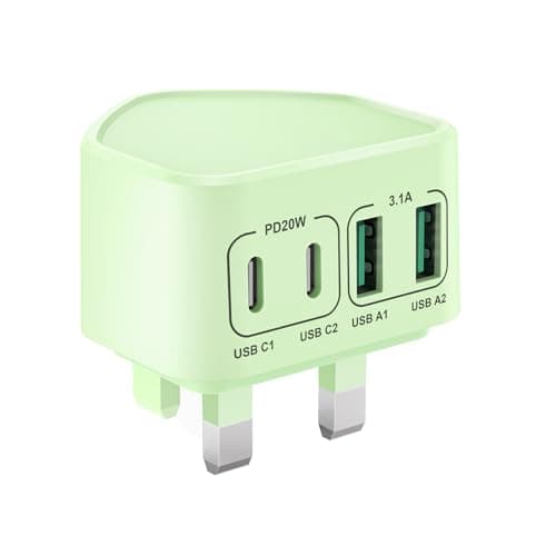 USB C Plug, 40W 4-Port Multi USB Plug UK Fast Charger for iPhone 17 16 15 14 13 12 11 Pro Max Plus XS, iPad, Samsung, Fast Charging Plugs Dual Type C Power Adapter+ QC USB Wall Charger Head