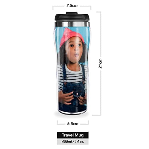 Pixly® Personalised Custom Photo Thermal Travel Mug - 400ml/14oz Capacity - Stainless Steel Coffee Tea Flask with Picture - Black, Red, Blue, Pink (Black) — view 3