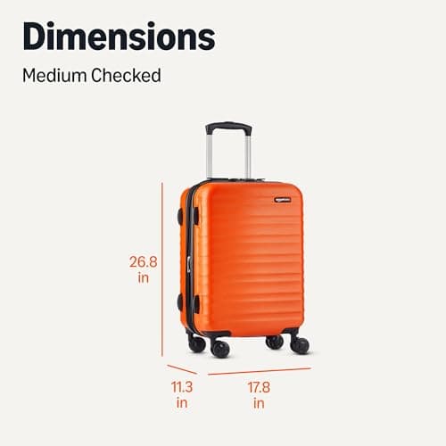 Amazon Basics Hard Shell Medium Suitcase - Expandable ABS Travel Luggage with 4 Double Spinner Wheels - Scratch Resistant and Lightweight Construction - 68 x 45.1 x 28.6cm - Burnt Orange — view 6