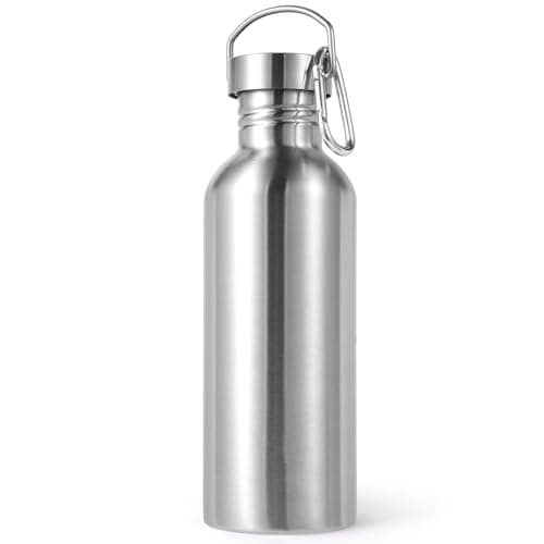 Volhoply 1000ml Uninsulated Single Walled Water Bottle, Stainless Steel Sports Water Bottles with Handle & Carabiner, BPA Free Lightweight Water Bottles for Hiking, Biking, Running（Silver,1）