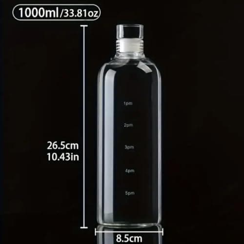 1 Litre Glass Water Bottle with Glass Lid | Large-capacity 34oz Desk Bottle With Time Markings | BPA Free Drinkware 1000 ml — view 4