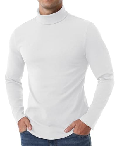 QIXING Men's Thermal Tops Long Sleeve Roll Neck Shirts Cotton Base Layer Thermal Underwear Tops (White, S) — view 2