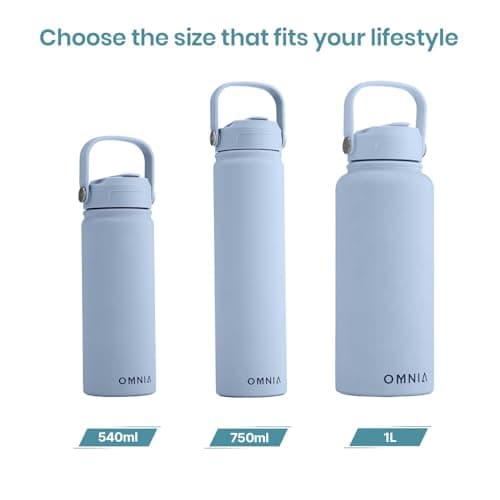 OMNIA NUTRIENTS Vacuum Insulated Stainless Steel Water Bottle, 2 Lids (Straw & Spout) Leakproof, BPA-Free, Reusable Flask Ideal for Travel and Outdoors (Sky Blue - 750 ml) — view 4